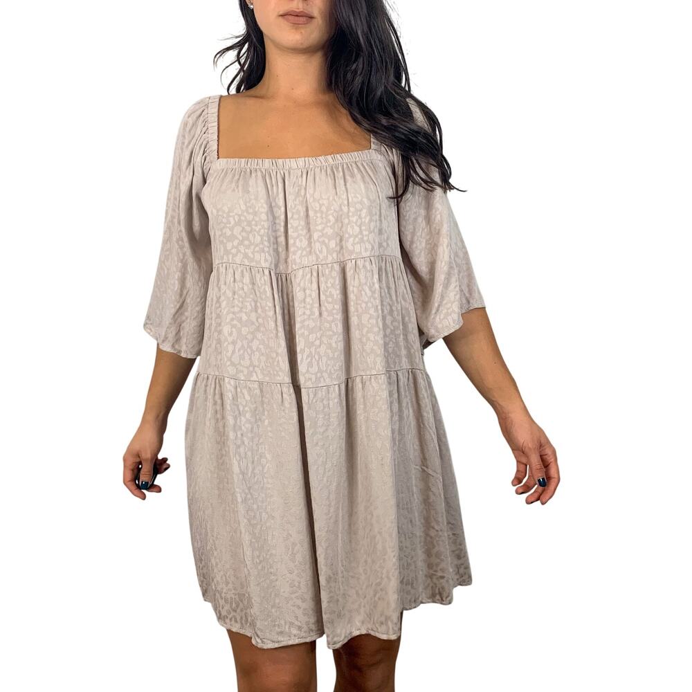 LunaChix Light Tan Ruffle Flowy Shift Dress